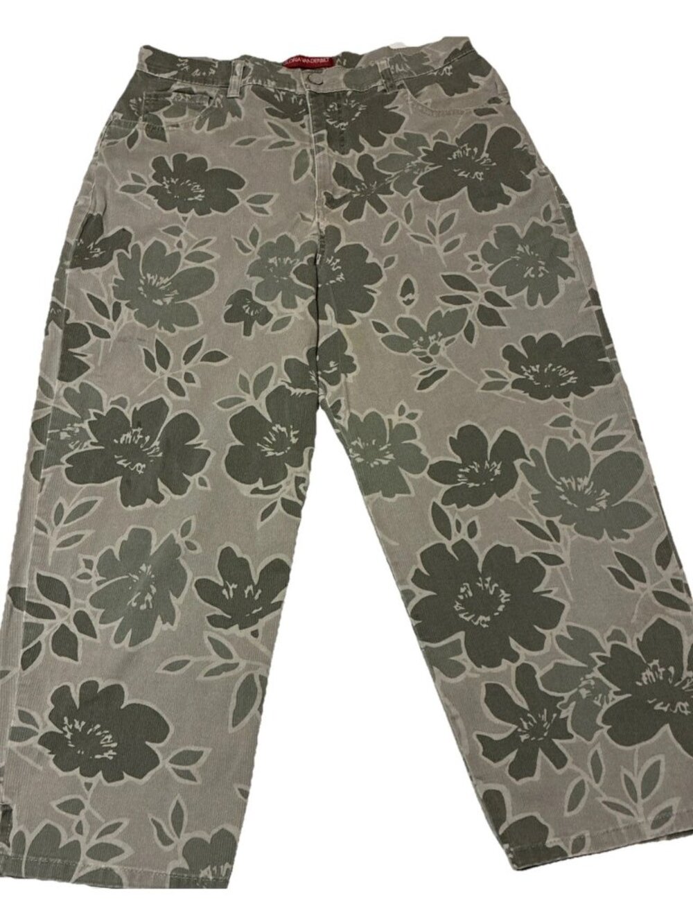 Gloria Vanderbilt Amanda Corduroy Pants 8S Green Floral Camo High Rise Straight